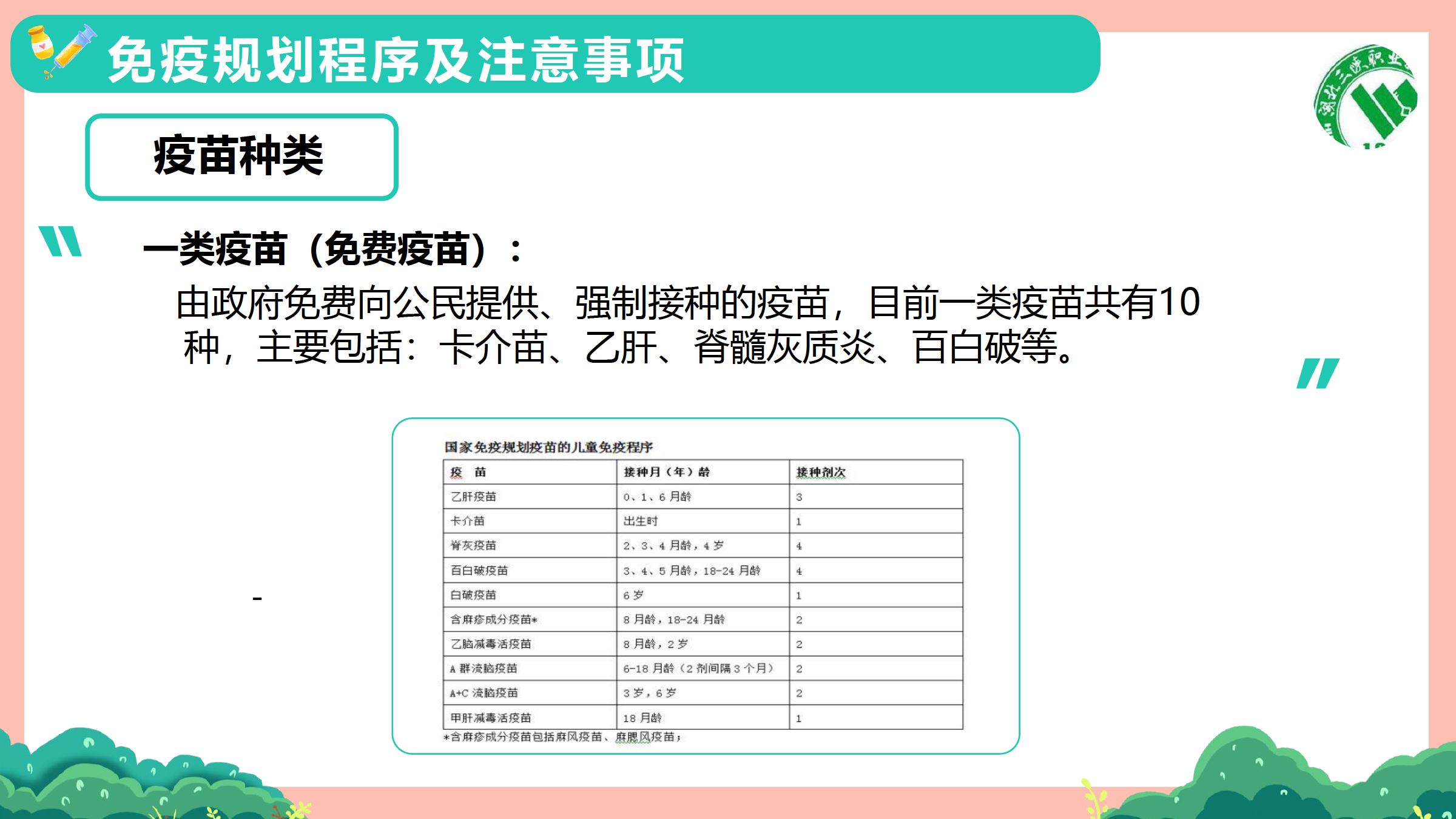 7.1.1免疫规划程序及注意事项